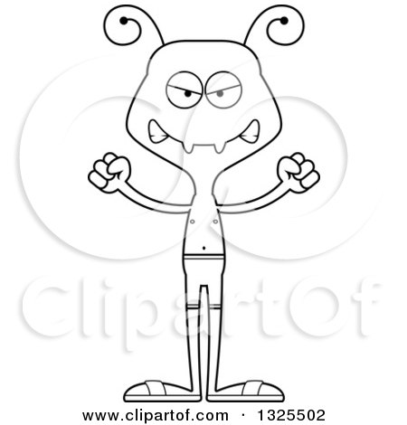Lineart Clipart of a Cartoon Black and White Mad Ant Swimmer - Royalty Free Outline Vector Illustration by Cory Thoman