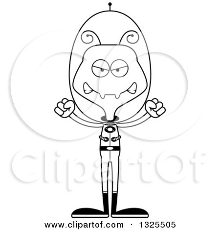 Lineart Clipart of a Cartoon Black and White Mad Futuristic Space Ant - Royalty Free Outline Vector Illustration by Cory Thoman