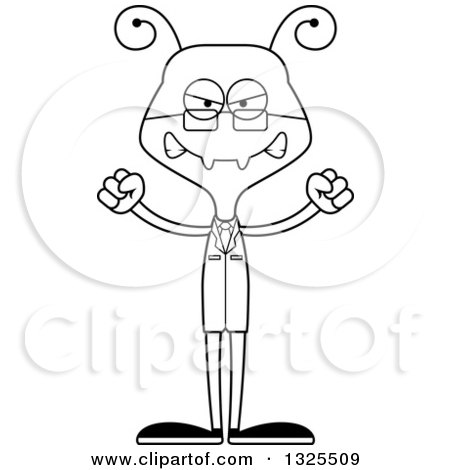 Lineart Clipart of a Cartoon Black and White Mad Ant Scientist - Royalty Free Outline Vector Illustration by Cory Thoman