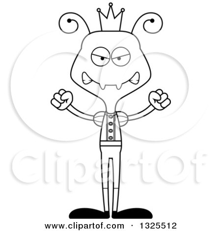Lineart Clipart of a Cartoon Black and White Mad Ant Prince - Royalty Free Outline Vector Illustration by Cory Thoman