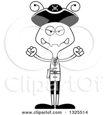 Lineart Clipart of a Cartoon Black and White Mad Ant Pirate - Royalty Free Outline Vector Illustration by Cory Thoman