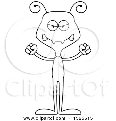 Lineart Clipart of a Cartoon Black and White Mad Ant Wearing Pajamas - Royalty Free Outline Vector Illustration by Cory Thoman
