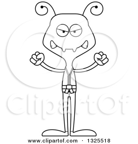 Lineart Clipart of a Cartoon Black and White Mad Karate Ant - Royalty Free Outline Vector Illustration by Cory Thoman