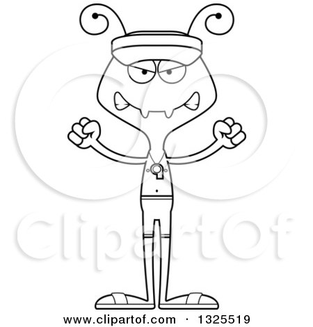 Lineart Clipart of a Cartoon Black and White Mad Ant Lifeguard - Royalty Free Outline Vector Illustration by Cory Thoman