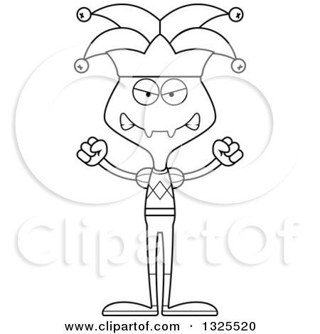 Lineart Clipart of a Cartoon Black and White Mad Ant Jester - Royalty Free Outline Vector Illustration by Cory Thoman