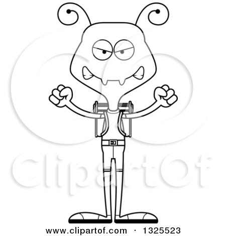 Lineart Clipart of a Cartoon Black and White Mad Ant Hiker - Royalty Free Outline Vector Illustration by Cory Thoman