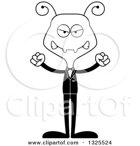 Lineart Clipart of a Cartoon Black and White Mad Ant Wedding Groom - Royalty Free Outline Vector Illustration by Cory Thoman