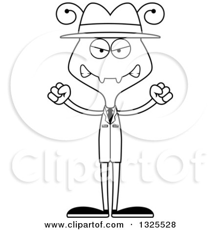 Lineart Clipart of a Cartoon Black and White Mad Ant Detective - Royalty Free Outline Vector Illustration by Cory Thoman