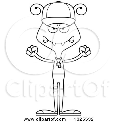 Lineart Clipart of a Cartoon Black and White Mad Ant Sports Coach - Royalty Free Outline Vector Illustration by Cory Thoman