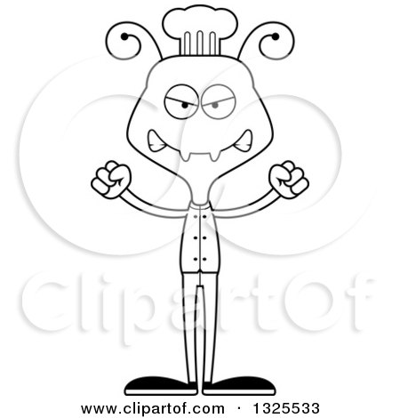Lineart Clipart of a Cartoon Black and White Mad Ant Chef - Royalty Free Outline Vector Illustration by Cory Thoman