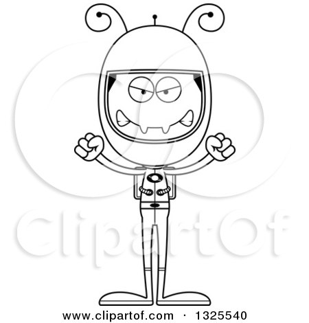 Lineart Clipart of a Cartoon Black and White Mad Ant Astronaut - Royalty Free Outline Vector Illustration by Cory Thoman