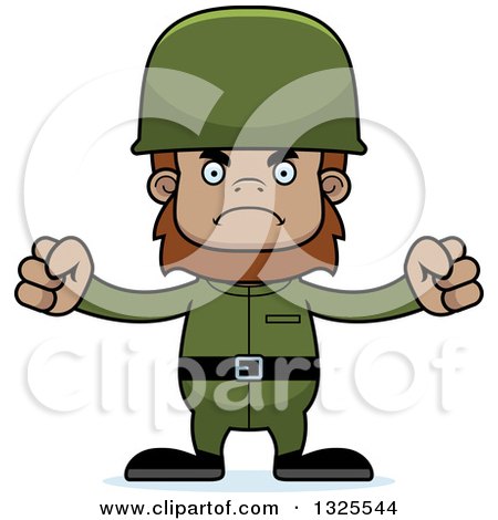 Clipart of a Cartoon Mad Bigfoot Soldier - Royalty Free Vector Illustration by Cory Thoman