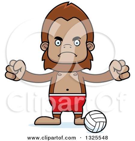 Clipart of a Cartoon Mad Bigfoot Beach Volleyball Player - Royalty Free Vector Illustration by Cory Thoman