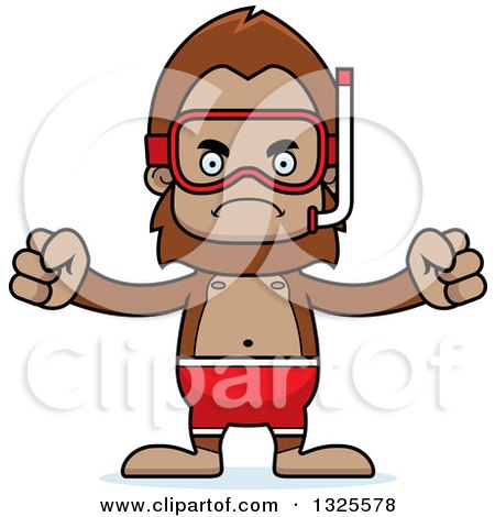Clipart of a Cartoon Mad Bigfoot in Snorkel Gear - Royalty Free Vector Illustration by Cory Thoman