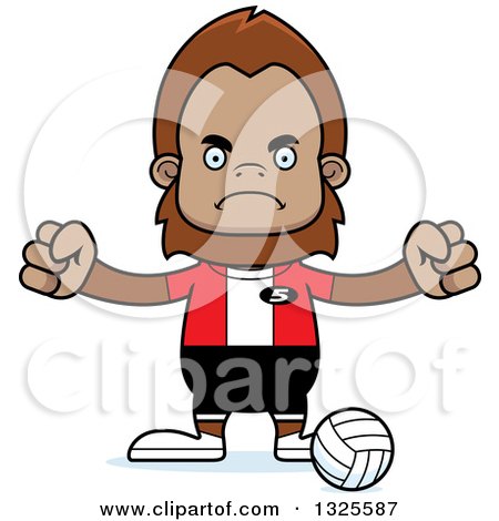 Clipart of a Cartoon Mad Bigfoot Volleyball Player - Royalty Free Vector Illustration by Cory Thoman