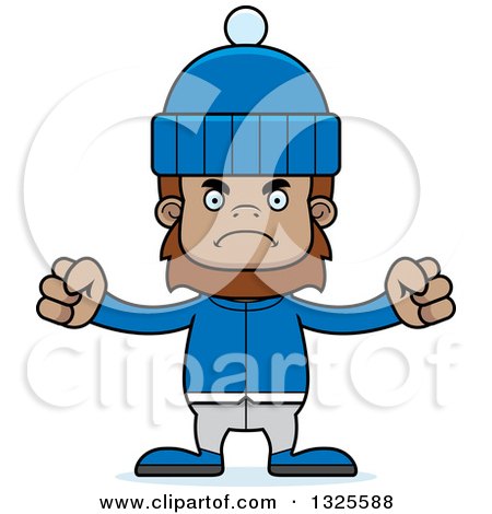 Clipart of a Cartoon Mad Bigfoot in Winter Clothes - Royalty Free Vector Illustration by Cory Thoman