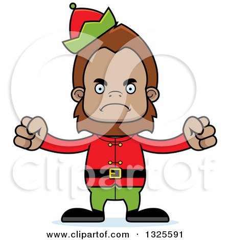 Clipart of a Cartoon Mad Christmas Elf Bigfoot - Royalty Free Vector Illustration by Cory Thoman