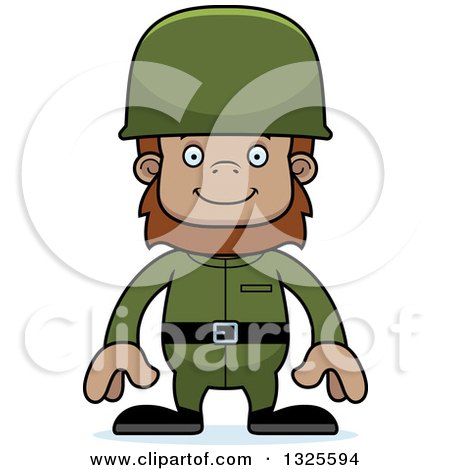 Clipart of a Cartoon Happy Bigfoot Soldier - Royalty Free Vector Illustration by Cory Thoman