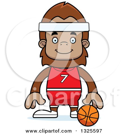 Clipart of a Cartoon Happy Bigfoot Basketball Player - Royalty Free Vector Illustration by Cory Thoman