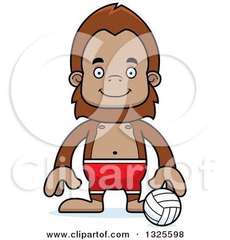 Clipart of a Cartoon Happy Bigfoot Beach Volleyball Player - Royalty Free Vector Illustration by Cory Thoman
