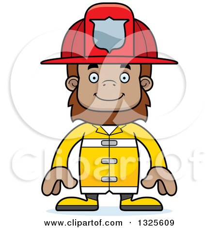 Clipart of a Cartoon Happy Bigfoot Firefighter - Royalty Free Vector Illustration by Cory Thoman