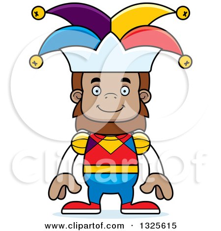 Clipart of a Cartoon Happy Bigfoot Jester - Royalty Free Vector Illustration by Cory Thoman