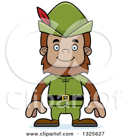 Clipart of a Cartoon Happy Robin Hood Bigfoot - Royalty Free Vector Illustration by Cory Thoman