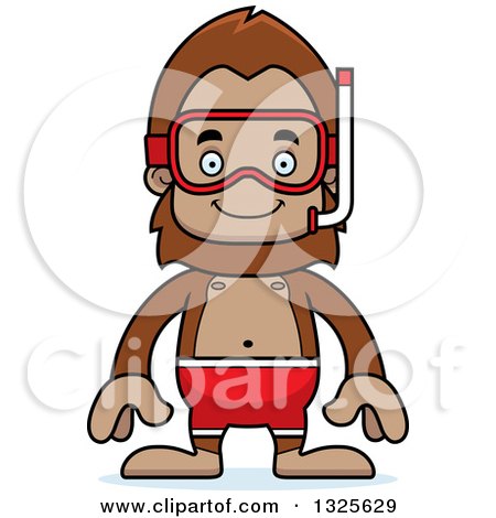Clipart of a Cartoon Happy Bigfoot in Snorkel Gear - Royalty Free Vector Illustration by Cory Thoman
