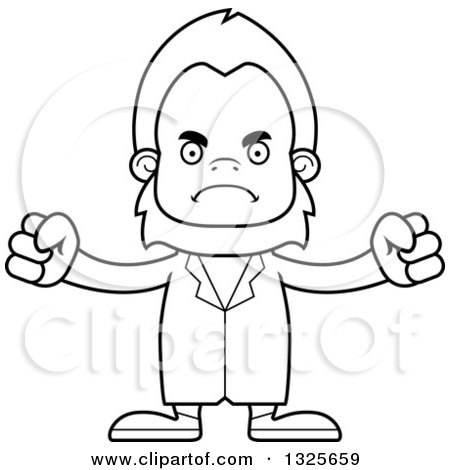 Lineart Clipart of a Cartoon Blcak and White Mad Bigfoot Doctor - Royalty Free Outline Vector Illustration by Cory Thoman