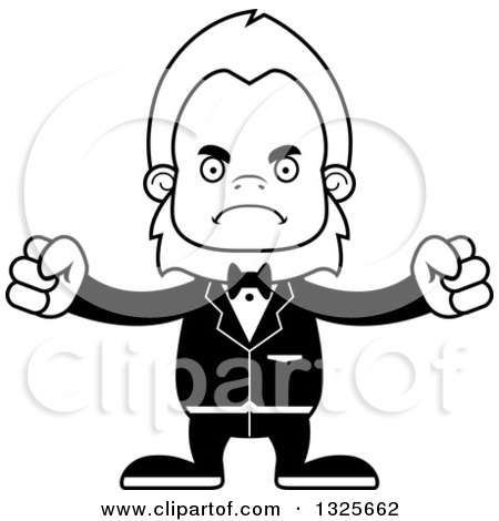 Lineart Clipart of a Cartoon Blcak and White Mad Bigfoot Groom - Royalty Free Outline Vector Illustration by Cory Thoman