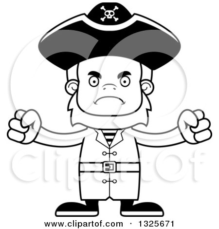 Lineart Clipart of a Cartoon Blcak and White Mad Bigfoot Pirate - Royalty Free Outline Vector Illustration by Cory Thoman