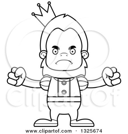 Lineart Clipart of a Cartoon Blcak and White Mad Bigfoot Prince - Royalty Free Outline Vector Illustration by Cory Thoman