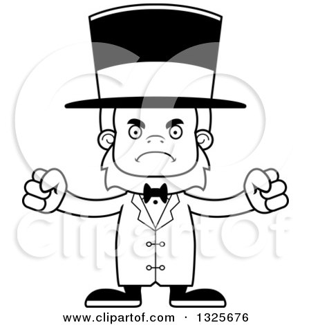Lineart Clipart of a Cartoon Blcak and White Mad Bigfoot Circus Ringmaster - Royalty Free Outline Vector Illustration by Cory Thoman