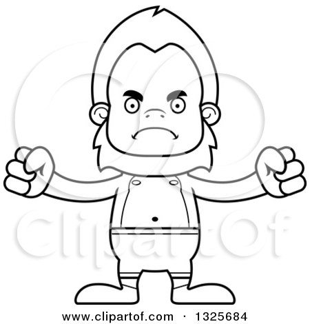 Lineart Clipart of a Cartoon Blcak and White Mad Bigfoot Swimmer - Royalty Free Outline Vector Illustration by Cory Thoman