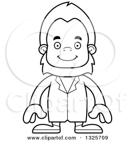 Lineart Clipart of a Cartoon Blcak and White Happy Bigfoot Doctor - Royalty Free Outline Vector Illustration by Cory Thoman