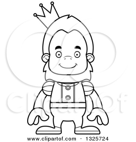 Lineart Clipart of a Cartoon Blcak and White Happy Bigfoot Prince - Royalty Free Outline Vector Illustration by Cory Thoman