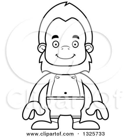 Lineart Clipart of a Cartoon Blcak and White Happy Bigfoot Swimmer - Royalty Free Outline Vector Illustration by Cory Thoman
