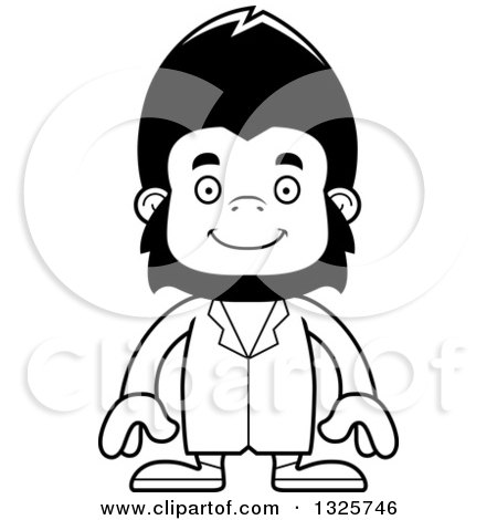 Lineart Clipart of a Cartoon Black and White Happy Gorilla Doctor - Royalty Free Outline Vector Illustration by Cory Thoman