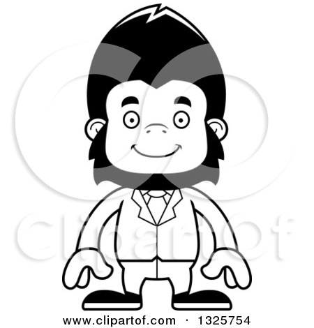 Lineart Clipart of a Cartoon Black and White Happy Gorilla Businessman - Royalty Free Outline Vector Illustration by Cory Thoman
