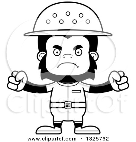 Lineart Clipart of a Cartoon Black and White Mad Gorilla Zookeeper - Royalty Free Outline Vector Illustration by Cory Thoman