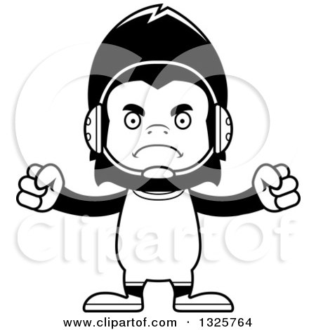 Lineart Clipart of a Cartoon Black and White Mad Gorilla Wrestler - Royalty Free Outline Vector Illustration by Cory Thoman