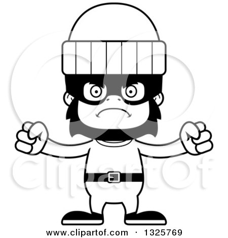 Lineart Clipart of a Cartoon Black and White Mad Gorilla Robber - Royalty Free Outline Vector Illustration by Cory Thoman
