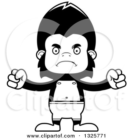 Lineart Clipart of a Cartoon Black and White Mad Gorilla Swimmer - Royalty Free Outline Vector Illustration by Cory Thoman