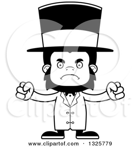 Lineart Clipart of a Cartoon Black and White Mad Gorilla Circus Ringmaster - Royalty Free Outline Vector Illustration by Cory Thoman