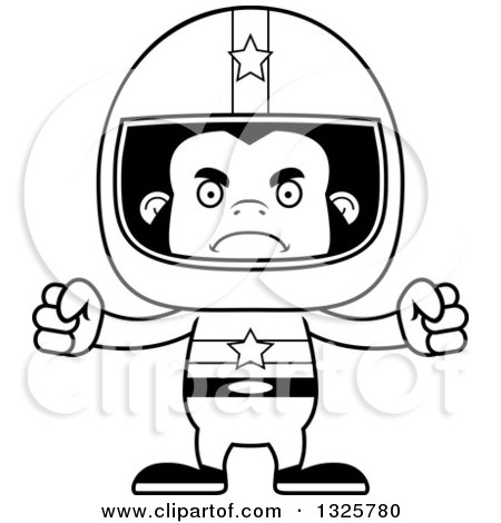 Lineart Clipart of a Cartoon Black and White Mad Gorilla Race Car Driver - Royalty Free Outline Vector Illustration by Cory Thoman