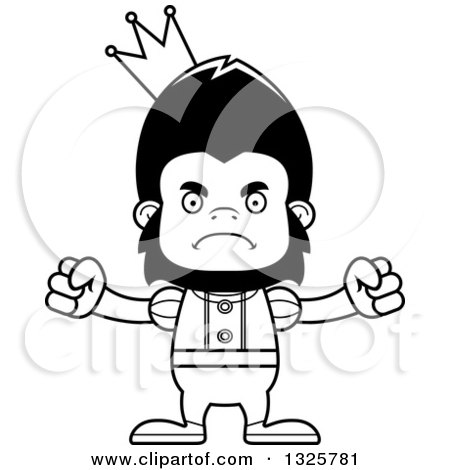 Lineart Clipart of a Cartoon Black and White Mad Gorilla Prince - Royalty Free Outline Vector Illustration by Cory Thoman