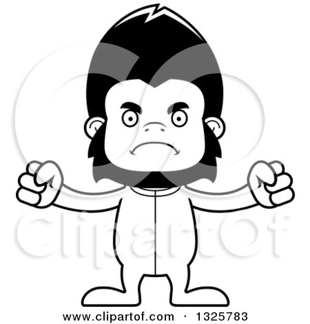 Lineart Clipart of a Cartoon Black and White Mad Gorilla in Pjs - Royalty Free Outline Vector Illustration by Cory Thoman