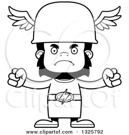 Lineart Clipart of a Cartoon Black and White Mad Gorilla Hermes - Royalty Free Outline Vector Illustration by Cory Thoman
