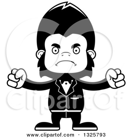 Lineart Clipart of a Cartoon Black and White Mad Gorilla Groom - Royalty Free Outline Vector Illustration by Cory Thoman