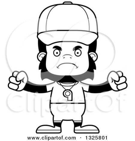 Lineart Clipart of a Cartoon Black and White Mad Gorilla Sports Coach - Royalty Free Outline Vector Illustration by Cory Thoman